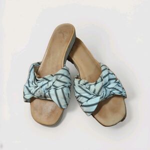 Joie Fabrizia Slip On Sandals Womens 7.5 White Black Striped Knot Bow